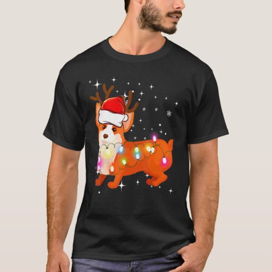 コーギークリスマスTシャツトナカイ Tシャツ (正面)