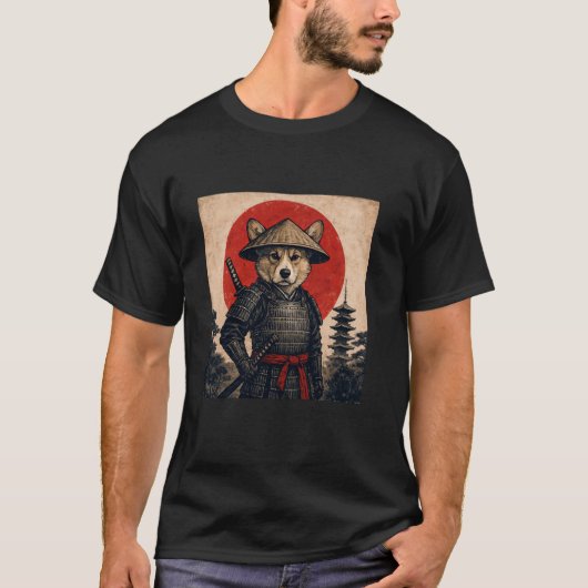 コーギーサムライ浮世絵犬好き Tシャツ (正面)
