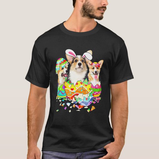 コーギーバニー ハッピーイースター 犬 Tシャツ (正面)
