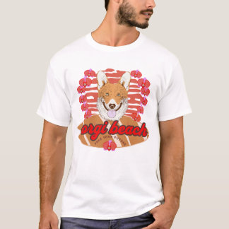 コーギービーチのカラフルな蘭 レトロサーフボード Tシャツ