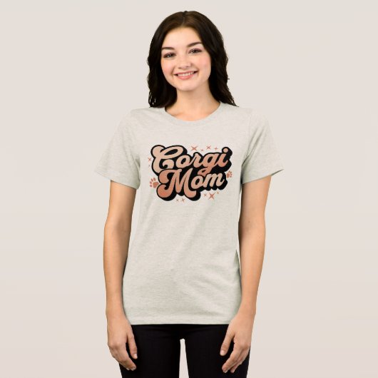 コーギーママ レトロタイポグラフィ トライブレンドＴシャツ (正面全面)