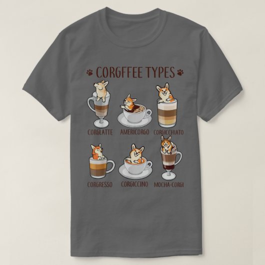 コーギー型コーヒー及びコーギおもしろい Tシャツ (デザイン正面)
