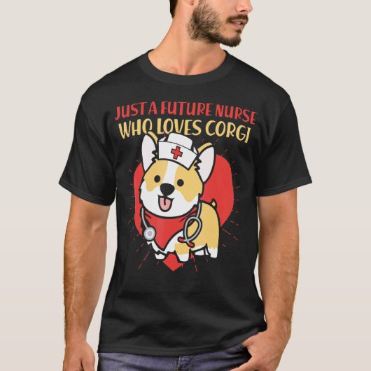コーギー大好き看護師を目指すパパ・ママ Tシャツ (正面)