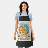 コーギー好き女子のハロウィン・カボチャとコウモリ エプロン (着用した状態)