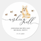 コーギー子犬の願い事の井戸 ラウンドシール (正面)