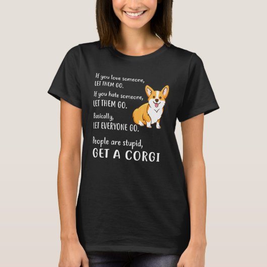 コーギー子犬をもらうコーギー Tシャツ (正面)