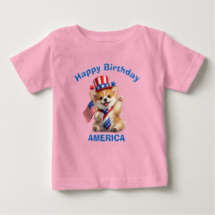 コーギー子犬 (2q) 愛国少年Tシャツ ベビーTシャツ