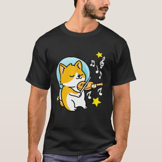 コーギー宇宙飛行士バイオリン演奏 Tシャツ (正面)