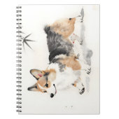 コーギー水彩画 - 日本の墨絵風イラスト ノートブック (正面)