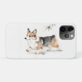 コーギー水彩画 - 日本の墨絵風イラスト iPhone 11 PROケース