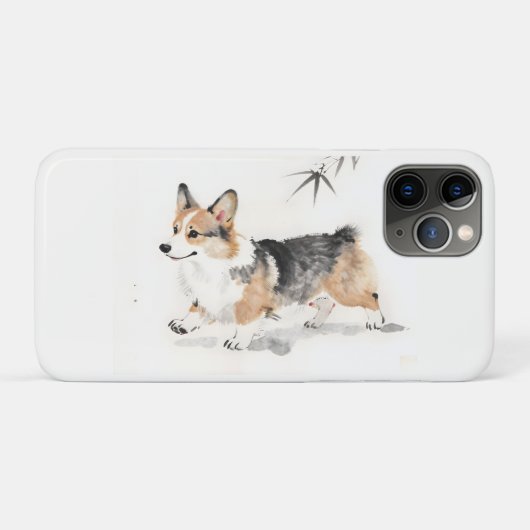 コーギー水彩画 - 日本の墨絵風イラスト Case-Mate iPhoneケース (裏面(横))