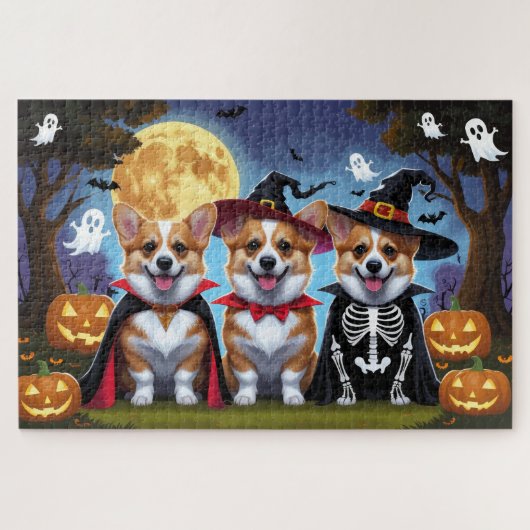 コーギー犬のかぼちゃハロウィン面白グッズ ジグソーパズル (横)