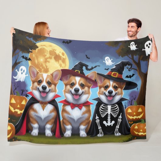 コーギー犬のかぼちゃハロウィン面白グッズ フリースブランケット (インサイチュ)