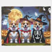 コーギー犬のかぼちゃハロウィン面白グッズ フリースブランケット (正面(横))