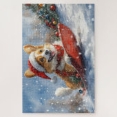 コーギー犬のそり乗り 雪を降らせて クリスマス ジグソーパズル (縦)