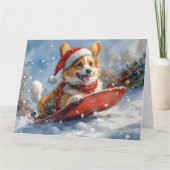 コーギー犬のそり乗り Let it Snow クリスマス カード (正面)