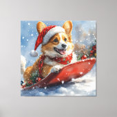 コーギー犬のそり乗り Let it Snow クリスマス キャンバスプリント (正面)