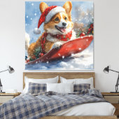 コーギー犬のそり乗り Let it Snow クリスマス キャンバスプリント (インサイチュ (寝室))