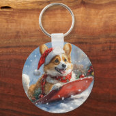 コーギー犬のそり乗り Let it Snow クリスマス キーホルダー (裏面)