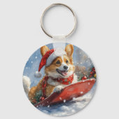 コーギー犬のそり乗り Let it Snow クリスマス キーホルダー (裏面)