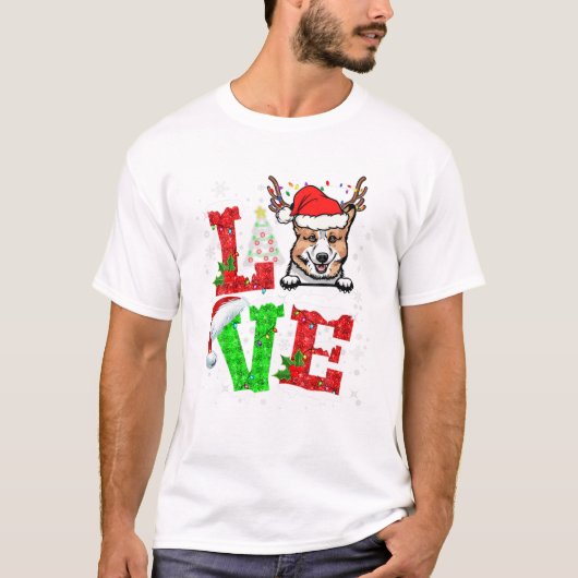 コーギー犬のクリスマスツリーが面白い Tシャツ (正面)
