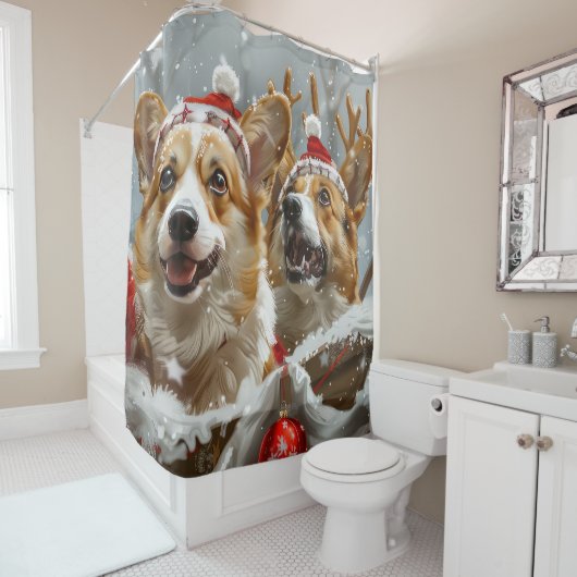 コーギー犬のクリスマス シャワーカーテン (インサイチュ)