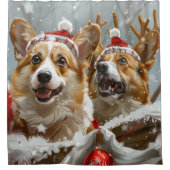 コーギー犬のクリスマス シャワーカーテン (正面)