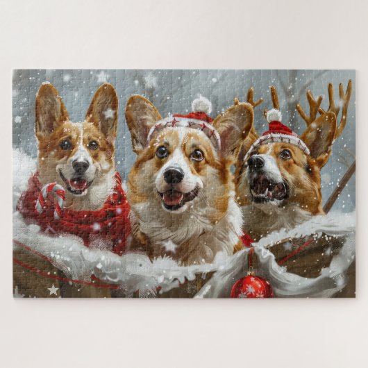 コーギー犬のクリスマス ジグソーパズル (横)