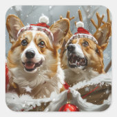 コーギー犬のクリスマス スクエアシール (正面)