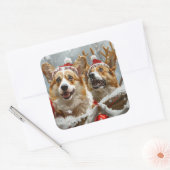 コーギー犬のクリスマス スクエアシール (封筒)