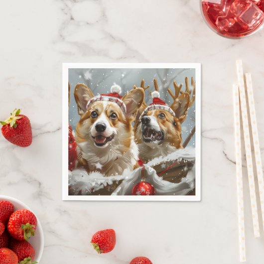 コーギー犬のクリスマス スタンダードカクテルナプキン (インサイチュ)