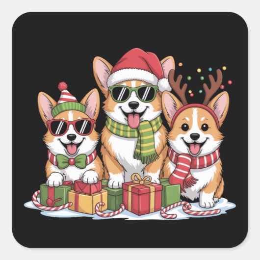 コーギー犬のクリスマス ママ 犬好き ホリデーギフト スクエアシール (正面)