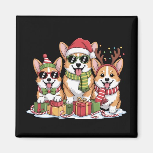 コーギー犬のクリスマス ママ 犬好き ホリデーギフト マグネット (正面)