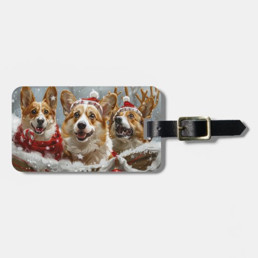 コーギー犬のクリスマス ラゲッジタグ (正面横)