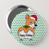 コーギー犬のクリスマス 缶バッジ (正面&裏面)