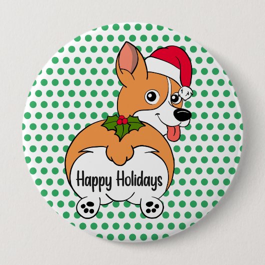 コーギー犬のクリスマス 缶バッジ (正面)