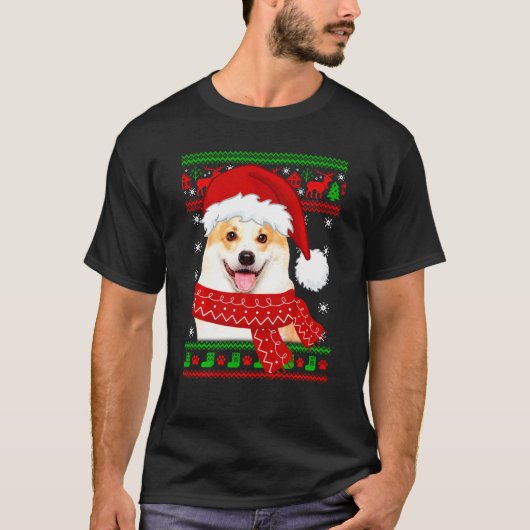 コーギー犬のダサ可愛いセーター クリスマス 子犬 愛好家 Tシャツ (正面)