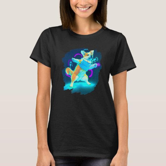 コーギー犬のダンス レトロ ブレイクダンス ダンサー Tシャツ (正面)