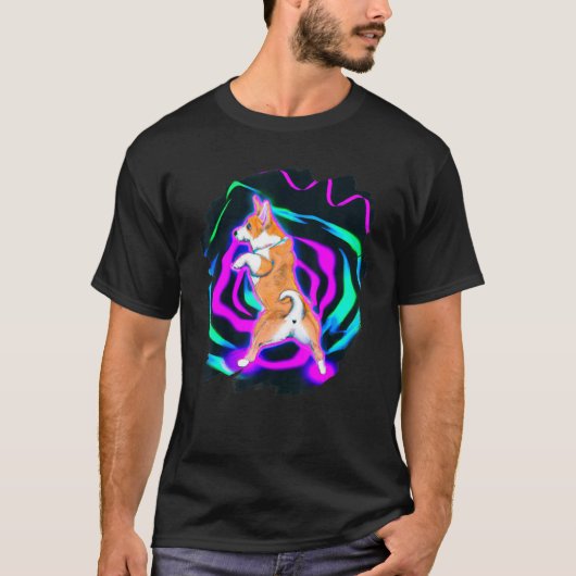 コーギー犬のダンス レトロ ブレイクダンス ダンサー Tシャツ (正面)