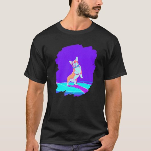 コーギー犬のダンス レトロ ブレイクダンス ダンサー Tシャツ (正面)