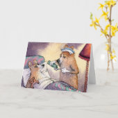 コーギー犬のナースは、健康な挨拶状をすぐに得ます カード (黄色い花)