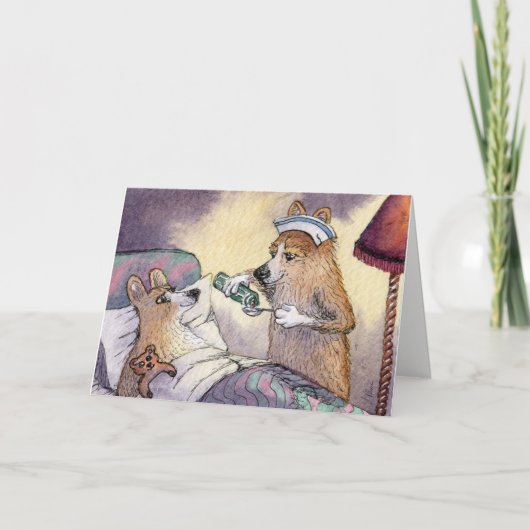 コーギー犬のナースは、健康な挨拶状をすぐに得ます カード (正面)