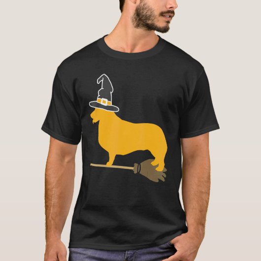 コーギー犬のハロウィン魔女 Tシャツ (正面)