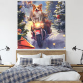 コーギー犬のバイク乗りクリスマス キャンバスプリント (インサイチュ (寝室))