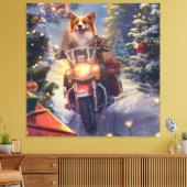 コーギー犬のバイク乗りクリスマス キャンバスプリント (インサイチュ (リビング))
