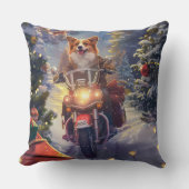 コーギー犬のバイク乗りクリスマス クッション (正面)