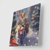 コーギー犬のバイク乗りクリスマス スクエア壁時計 (傾斜)