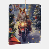 コーギー犬のバイク乗りクリスマス セラミックオーナメント (右)