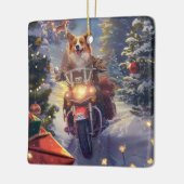 コーギー犬のバイク乗りクリスマス セラミックオーナメント (左)