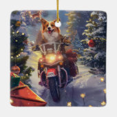 コーギー犬のバイク乗りクリスマス セラミックオーナメント (裏面)